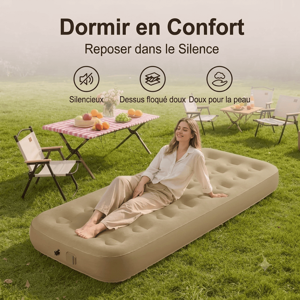 Matelas gonflable de camping avec oreiller intégré